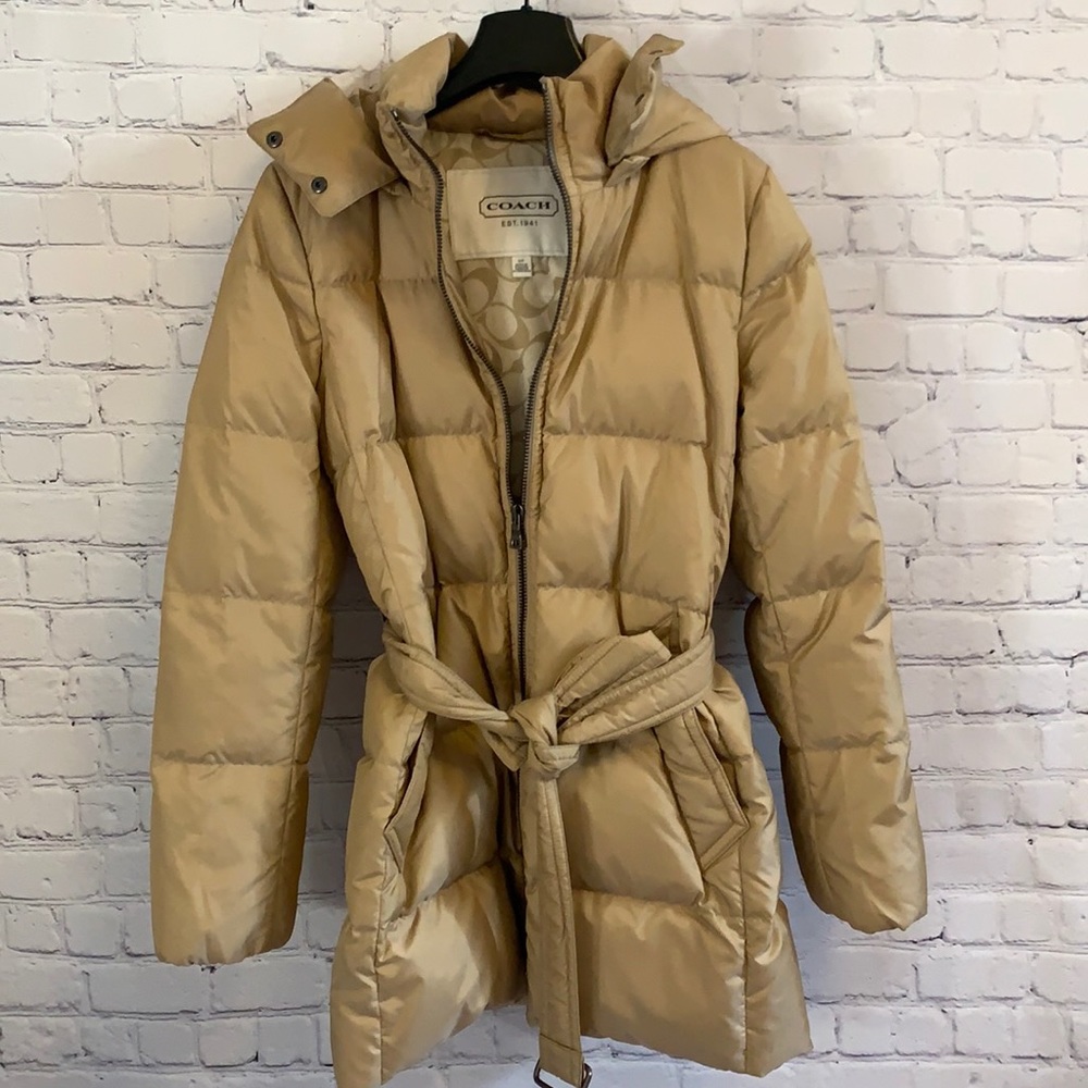 COACH down jacket with belt and detachable hood
